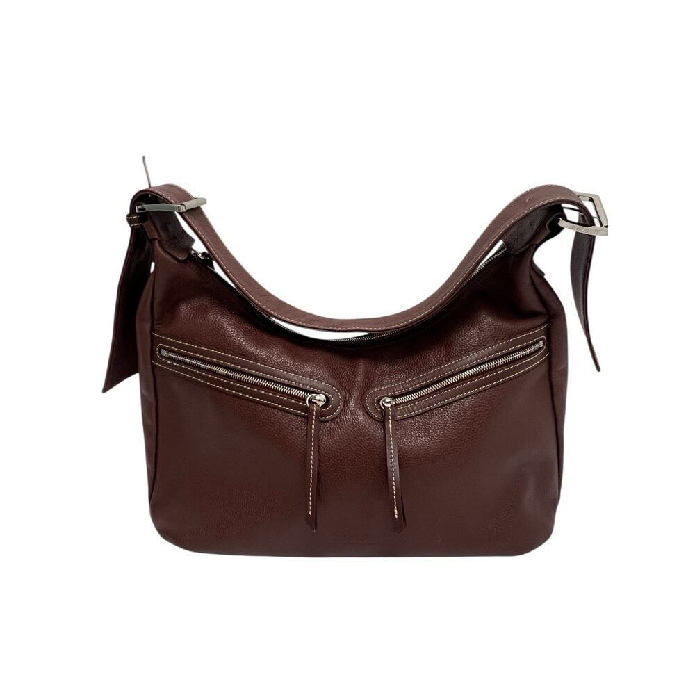 Longchamp Pebbled Genuine Leather Shoulder Bag Crossbody Brown 15X 10 Medium